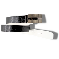 Esplanade reversible leather belt with white and embossed black sides and elegant silver buckle