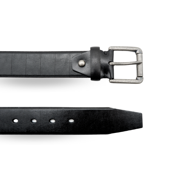 AARON Mens Black Genuine Leather Belt with Silver Buckle