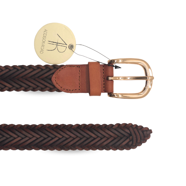 ERSKINVILLE - Ladies Tan Plaited Leather Belt with Gold Buckle