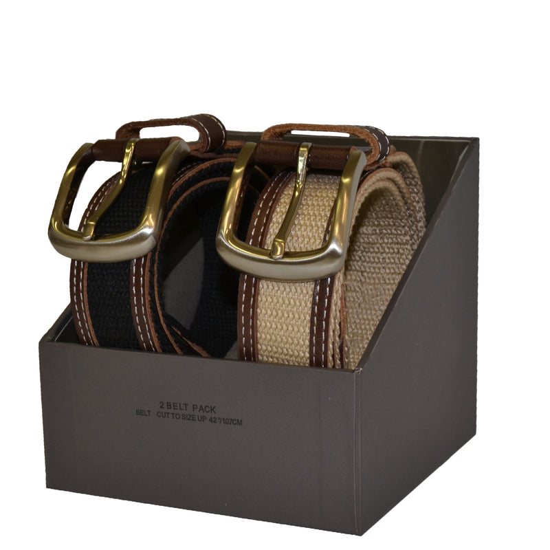 BYRON - Mens Canvas Black and Brown Leather Belt Gift Pack  - Belt N Bags