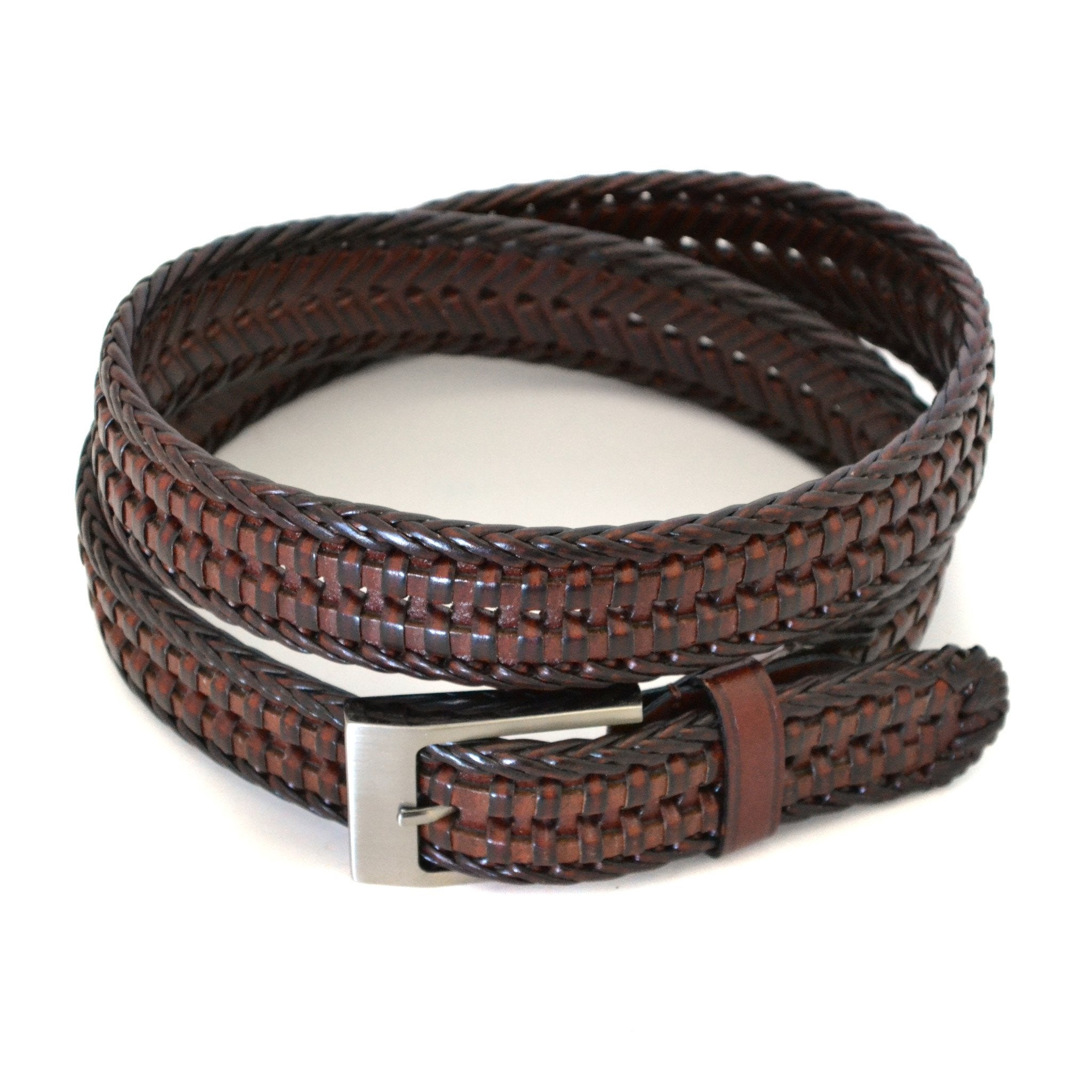 Mens Braided Leather Belt Cowhide Woven Leather Belt for Casual
