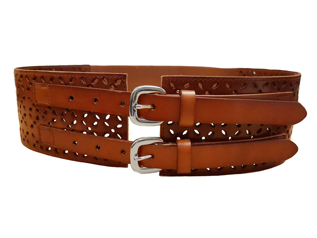 Double buckle clearance leather belt