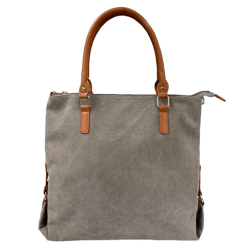 MINKARA - Grey Canvas Tote Bag with Genuine Leather Straps – BeltNBags